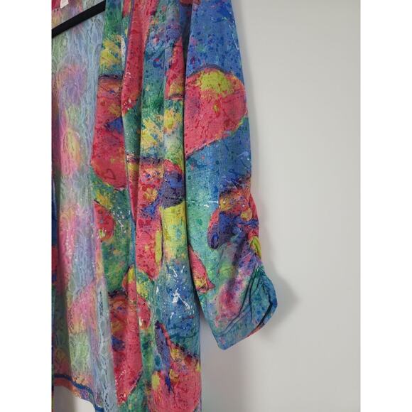 Leoma Lovegrove Cardigan XS Womens Printed Multicolor Open Front Ruch Sleeve - Picture 3 of 11